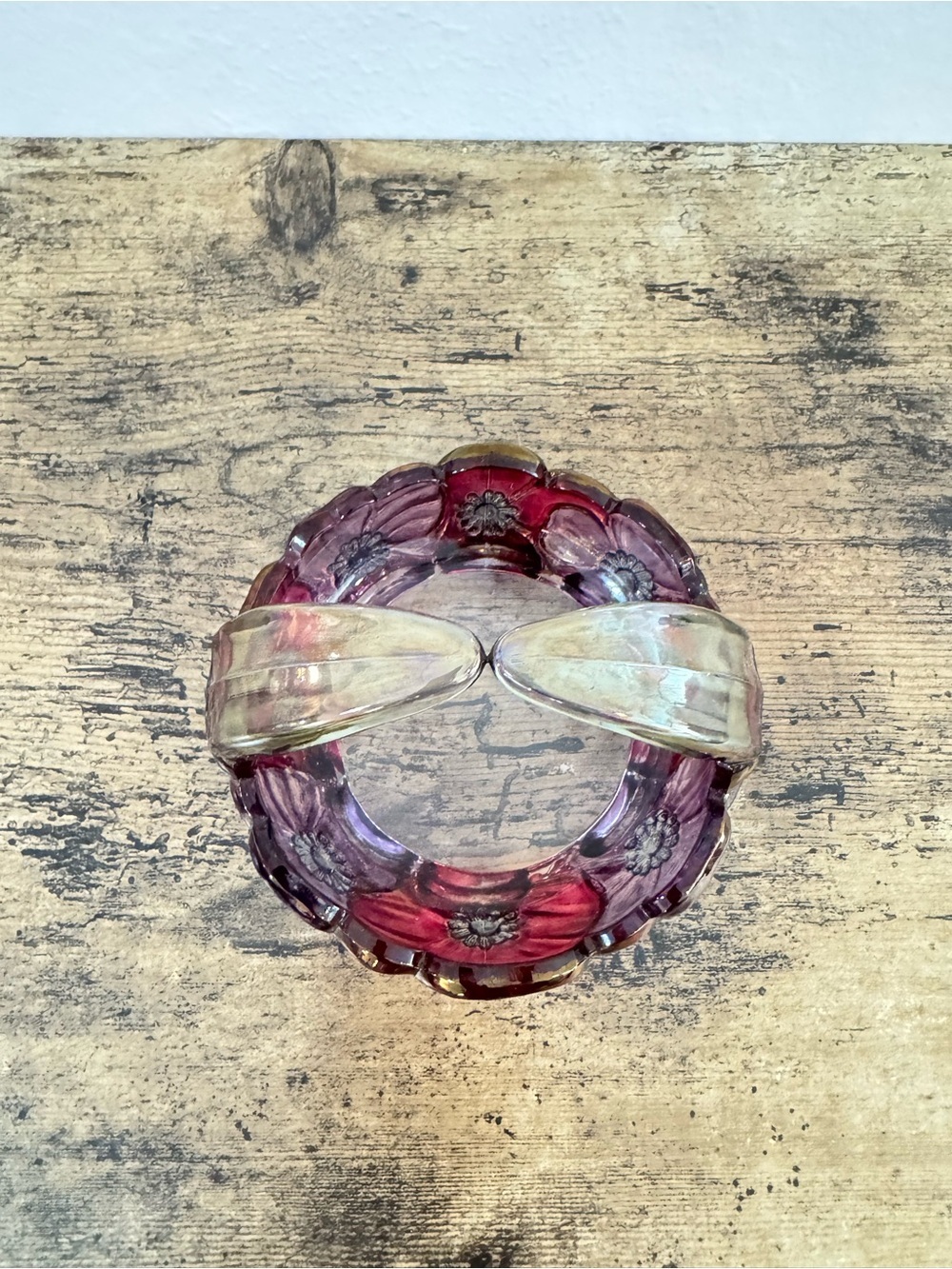Pink & Purple Floral Glass Basket Decorative Art Glass Dish - Picture 10 of 12